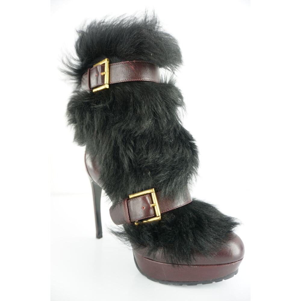 Alexander McQueen Leather Fur Double Belted Ankle Boots Size 36.5 New $1895